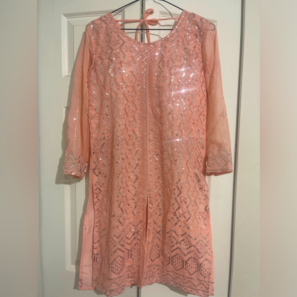 Peach short kurti with lengha